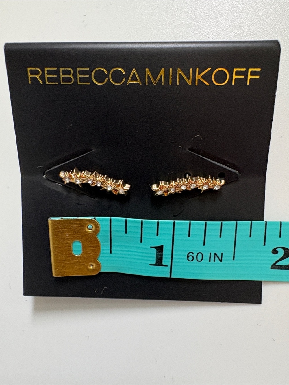 NWT [Rebecca Minkoff] Stargazing Gold Star Ear Crawler Climbers Studs w Crystals - Picture 10 of 10